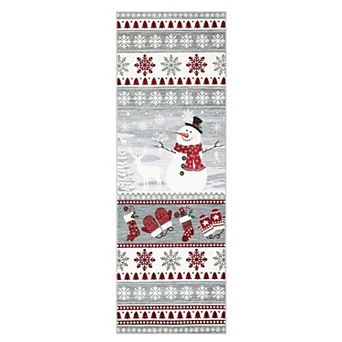 Garvee Christmas Area Rug Festive Snowflake Snowman & Reindeer Print Washable Non Slip Rug for Home
