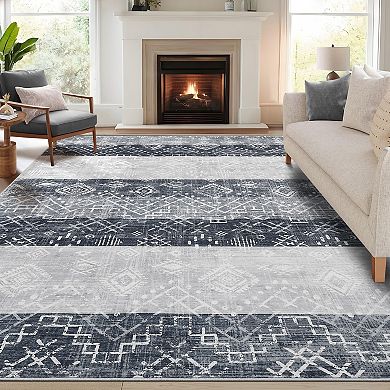 Garvee Modern Colorful Machine Washable Non Slip Area Rug Stain Resistant Low Pile Rug for Bedroom