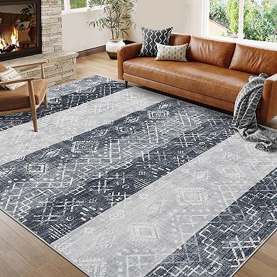 Garvee Modern Colorful Machine Washable Non Slip Area Rug Stain Resistant Low Pile Rug for Bedroom
