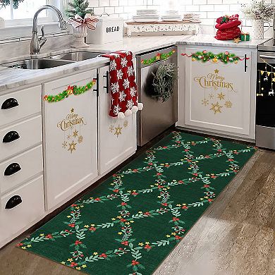 Garvee Christmas Machine Washable Area Rug with Festive Botanical Pattern Low Pile Non Slip Mat