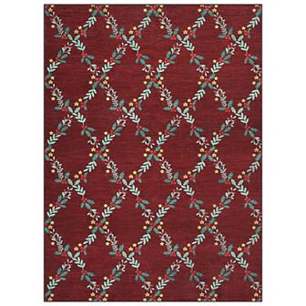 Garvee Christmas Machine Washable Area Rug with Festive Botanical Pattern Low Pile Non Slip Mat
