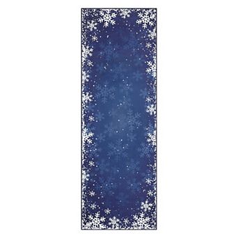 Garvee Snowflake Xmas Area Rug Solid Color Washable Low Pile Non Slip Rug for Festive Home Decor