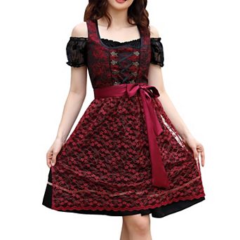 Women's Oktoberfest 3 pc Dress Set Dirndl Costume Knee-Length Dress