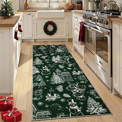 Garvee Winter Fairy Tale Christmas Area Rug Ultra Thin Washable Non Slip Rug for Festive Decor