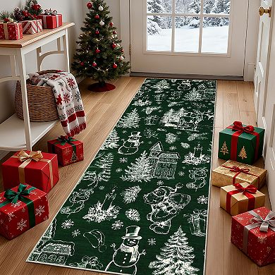 Garvee Winter Fairy Tale Christmas Area Rug Ultra Thin Washable Non Slip Rug for Festive Decor