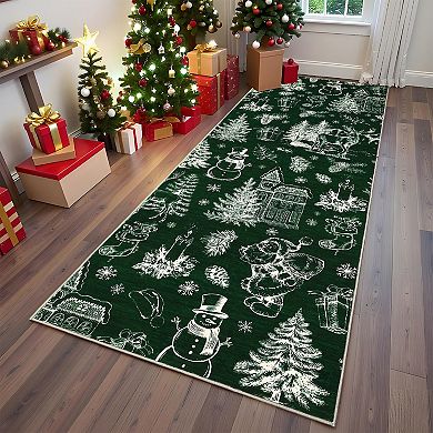 Garvee Winter Fairy Tale Christmas Area Rug Ultra Thin Washable Non Slip Rug for Festive Decor