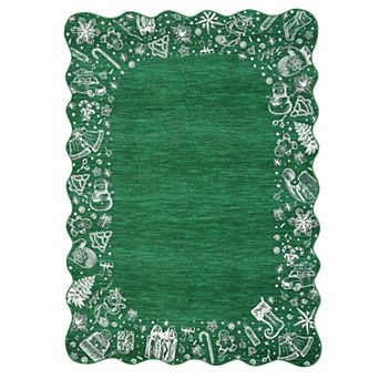 Garvee Christmas Rug with Scalloped Border Ultra-Thin Machine Washable Low Pile Holiday Floor Mat
