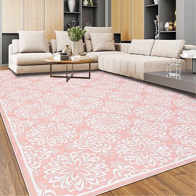 Garvee Modern Floral Washable Non Slip Area Rugs Stain Resistant Non Shedding Rug for Indoor use
