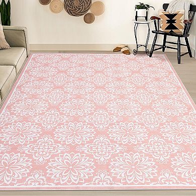 Garvee Modern Floral Washable Non Slip Area Rugs Stain Resistant Non Shedding Rug for Indoor use