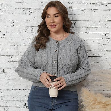 Plus Size Short Sweater Cardigan Women Button Down Ribbed Knit Crew Neck Casual Winter Fall Outfits