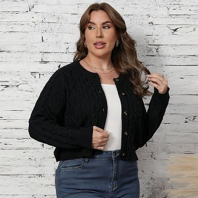 Plus Size Short Sweater Cardigan Women Button Down Ribbed Knit Crew Neck Casual Winter Fall Outfits