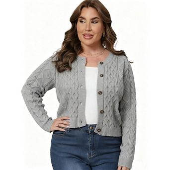Plus Size Short Sweater Cardigan Women Button Down Ribbed Knit Crew Neck Casual Winter Fall Outfits
