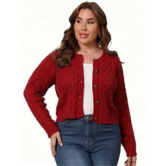 Plus Size Short Sweater Cardigan Women Button Down Ribbed Knit Crew Neck Casual Winter Fall Outfits