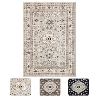 Garvee Vintage Floral Printed Machine Washable Area Rug Non Slip Foldable Rug for Bedroom Kitchen