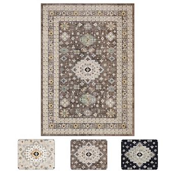 Garvee Vintage Floral Printed Machine Washable Area Rug Non Slip Foldable Rug for Bedroom Kitchen