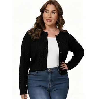 Plus Size Short Sweater Cardigan Women Button Down Ribbed Knit Crew Neck Casual Winter Fall Outfits