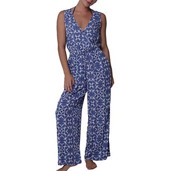 Women's J. Valdi V-Neck Jumpsuit Swim Cover-Up with Drawstring Waist