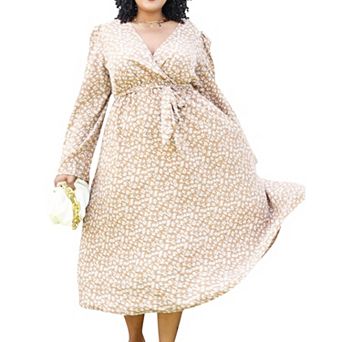 Women's Plus Size Long Sleeve Floral Wrap Midi Dress