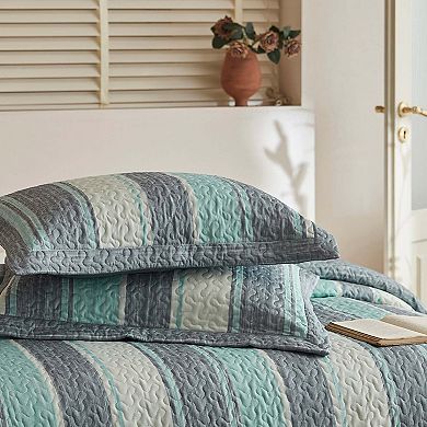 Marcielo 3-Piece Lightweight Polyester Modern Striped Quilt Bedspread Set
