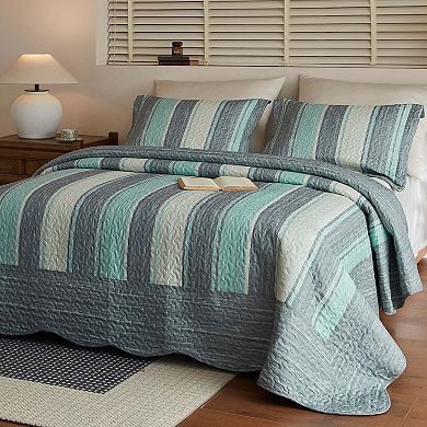 Marcielo 3-Piece Lightweight Polyester Modern Striped Quilt Bedspread Set