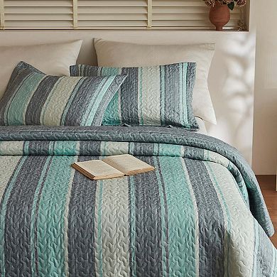 Marcielo 3-Piece Lightweight Polyester Modern Striped Quilt Bedspread Set