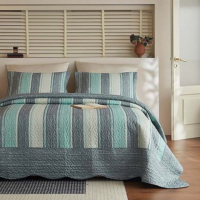 Marcielo 3-Piece Lightweight Polyester Modern Striped Quilt Bedspread Set
