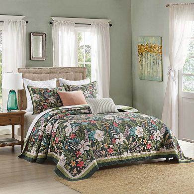 Marcielo 3-Piece Lightweight Polyester Tropical Leaf and Flower Quilt Bedspread Set BY223