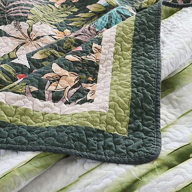 Marcielo 3-Piece Lightweight Polyester Tropical Leaf and Flower Quilt Bedspread Set BY223