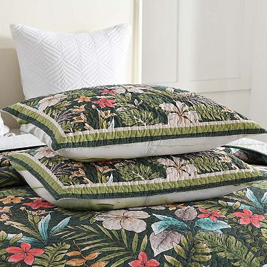 Marcielo 3-Piece Lightweight Polyester Tropical Leaf and Flower Quilt Bedspread Set BY223