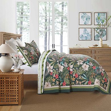Marcielo 3-Piece Lightweight Polyester Tropical Leaf and Flower Quilt Bedspread Set BY223