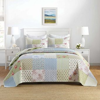 Marcielo 3 pc Cottage Style Patchwork Quilt Bedspread Set with Floral Prints