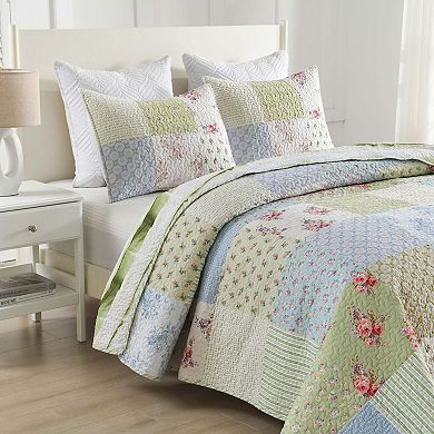 Marcielo 3-Piece Cottage Style Patchwork Quilt Bedspread Set with Floral Prints