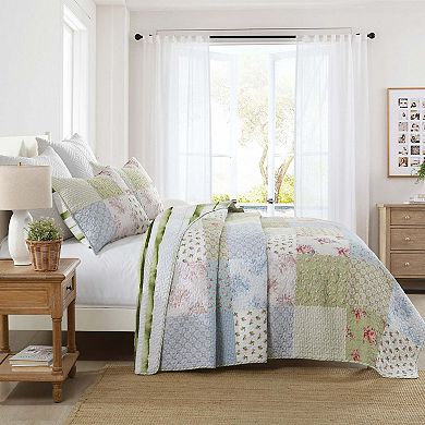 Marcielo 3-Piece Cottage Style Patchwork Quilt Bedspread Set with Floral Prints