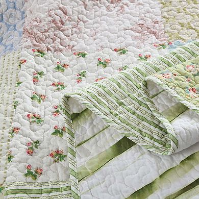 Marcielo 3-Piece Cottage Style Patchwork Quilt Bedspread Set with Floral Prints
