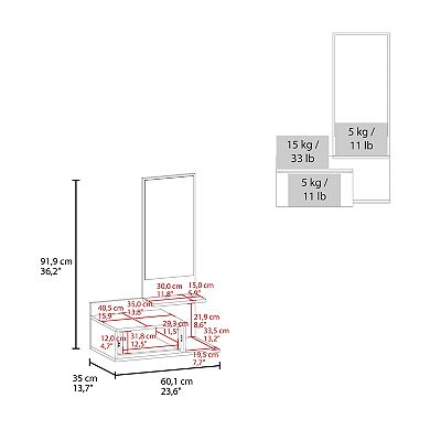 Vienna 23.6" Wide 3-Tier Shelf Floating Mirror Console Table, Full Extension Drawer