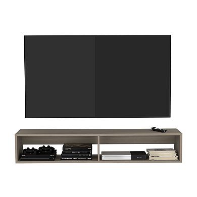 Warrior 59" Floating Tv Stand With Two Open Shelves, Media Compartments And Cable Management