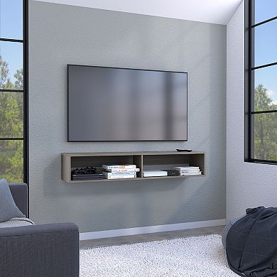 Warrior 59" Floating Tv Stand With Two Open Shelves, Media Compartments And Cable Management