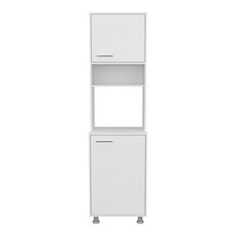 Antares Kitchen Pantry Cabinet With Two Doors, Open Middle Shelf And Upper Storage