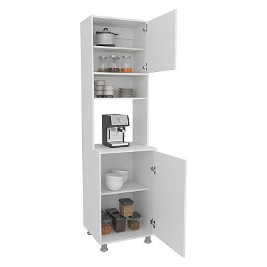 Antares Kitchen Pantry Cabinet With Two Doors, Open Middle Shelf And Upper Storage