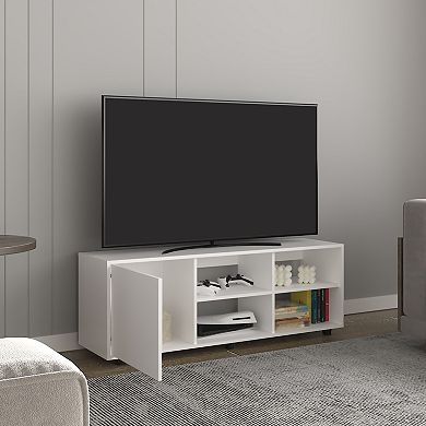 Adel 51" Wide Tv Stand With One Door Cabinet , Four Open Shelves, Cable Management, Living Room.
