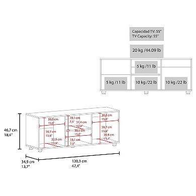 Adel 51" Wide Tv Stand With One Door Cabinet , Four Open Shelves, Cable Management, Living Room.