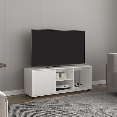 Adel 51" Wide Tv Stand With One Door Cabinet , Four Open Shelves, Cable Management, Living Room.