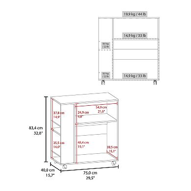 Eldon Two-Door Kitchen Base Cabinet Cart With Four Shelves, Side Shelves, Cabinet, Kitchen Storage