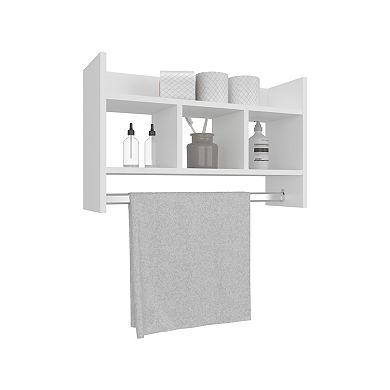 Starke Bathroom Wall Shelf with Towel Bar, Compact Storage With A Wide Upper Shelf.