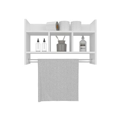 Starke Bathroom Wall Shelf with Towel Bar, Compact Storage With A Wide Upper Shelf.