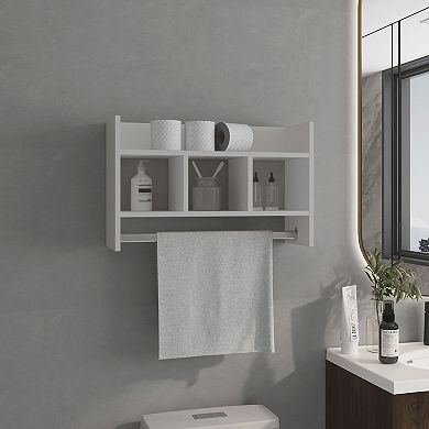 Starke Bathroom Wall Shelf with Towel Bar, Compact Storage With A Wide Upper Shelf.