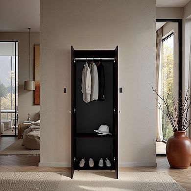 Home 2 Doors Closet System Armoire, Hanging Rod and Storage Shelf, Modern Armoire.