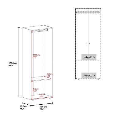 Home 2 Doors Closet System Armoire, Hanging Rod and Storage Shelf, Modern Armoire.