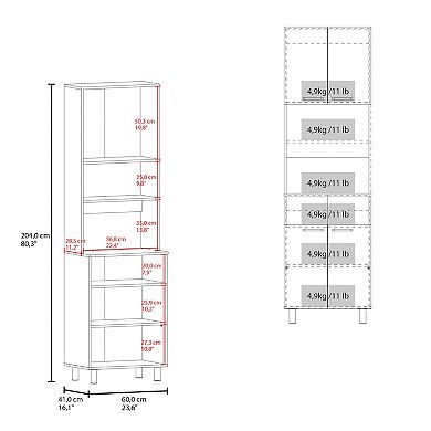 Otomo Pantry Cabinet, With 5 Shelves And 4 Doors