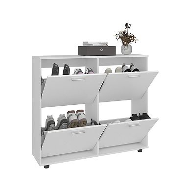Opal 4-Door Shoe Rack Cabinet With Multiple Shelves, Modern Footwear Storage